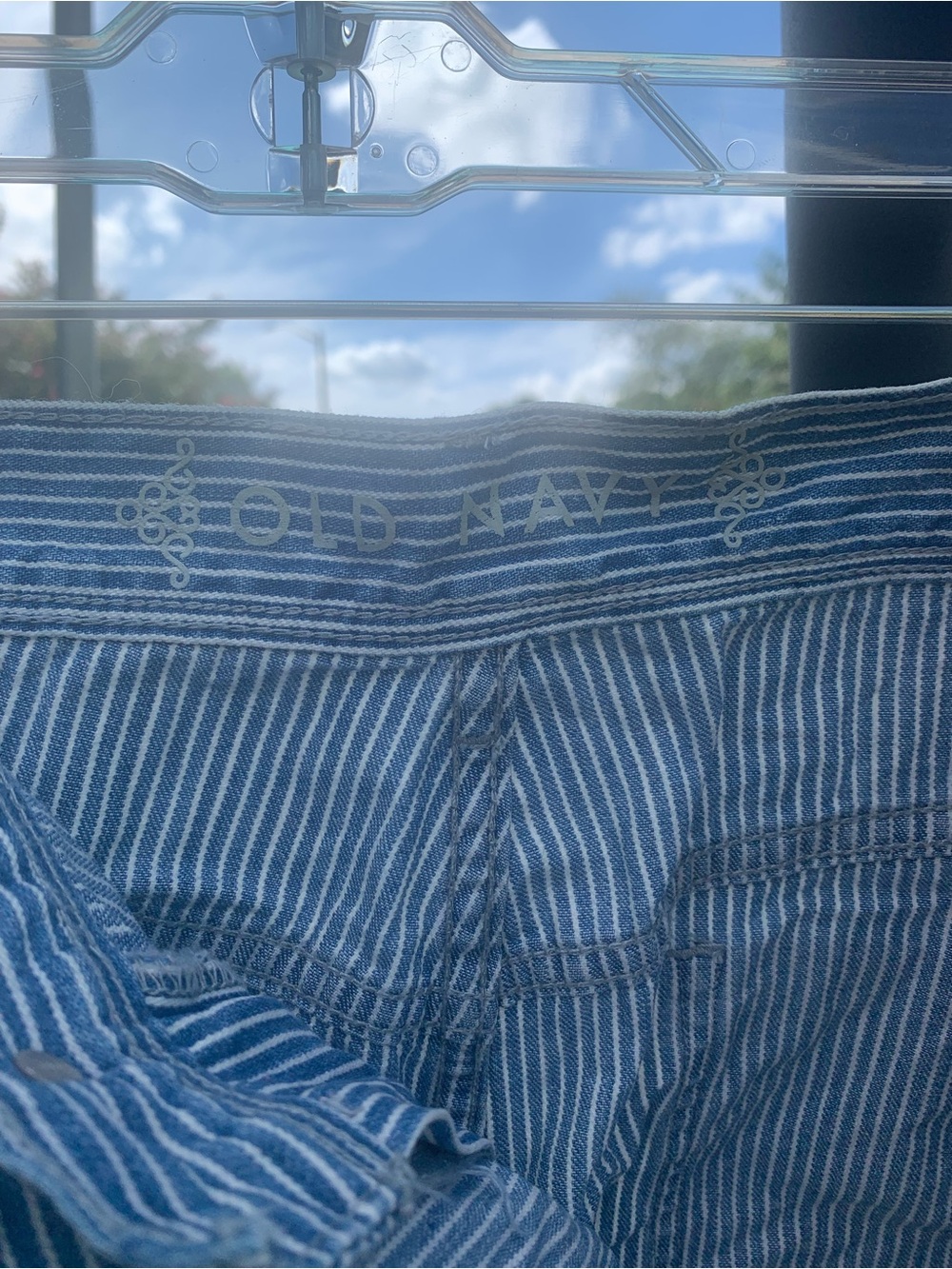 Old Navy Blue and White Pinstripe Mini Jean Skirt - Picture 3 of 6